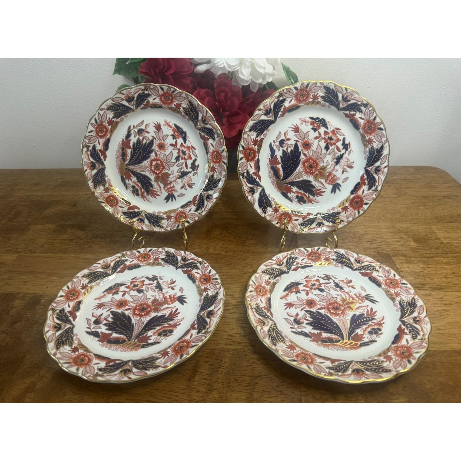 Booths Dovedale English Ironstone Plates Hand Painted Gold Set of 4 Vintage