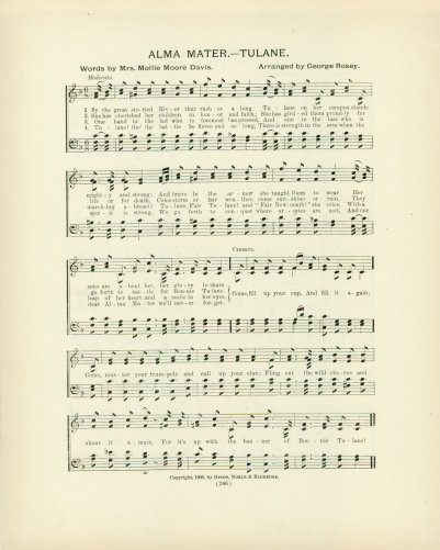 TULANE UNIVERSITY Antique Alma Mater Song Sheet c1906 Green Wave - Original