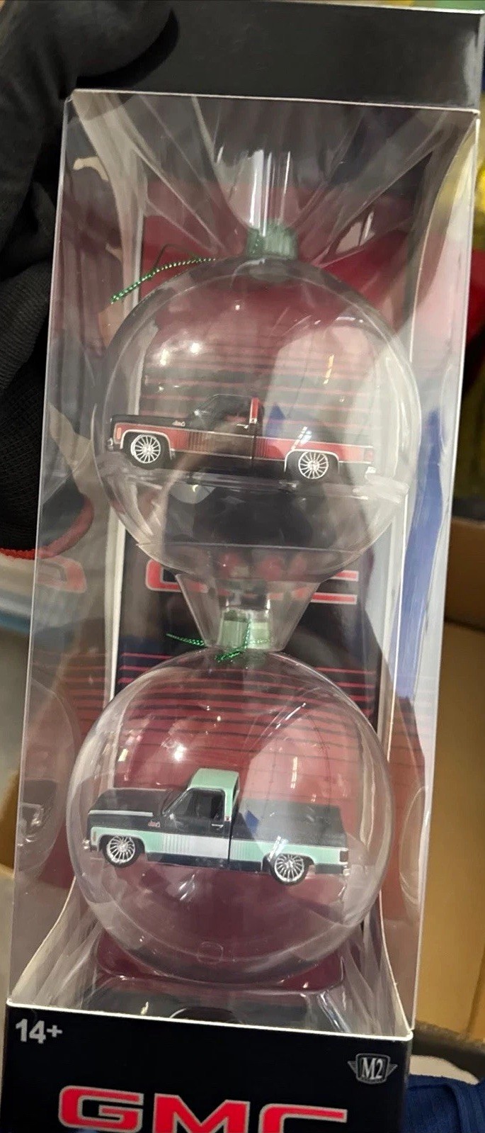 M2 Machines GMC Truck Ball Ornament Set 2pc Clear Multicolor Christmas M2 Machines GMC Truck Ball Ornament Set 2pc Clear Multicolor Christmas