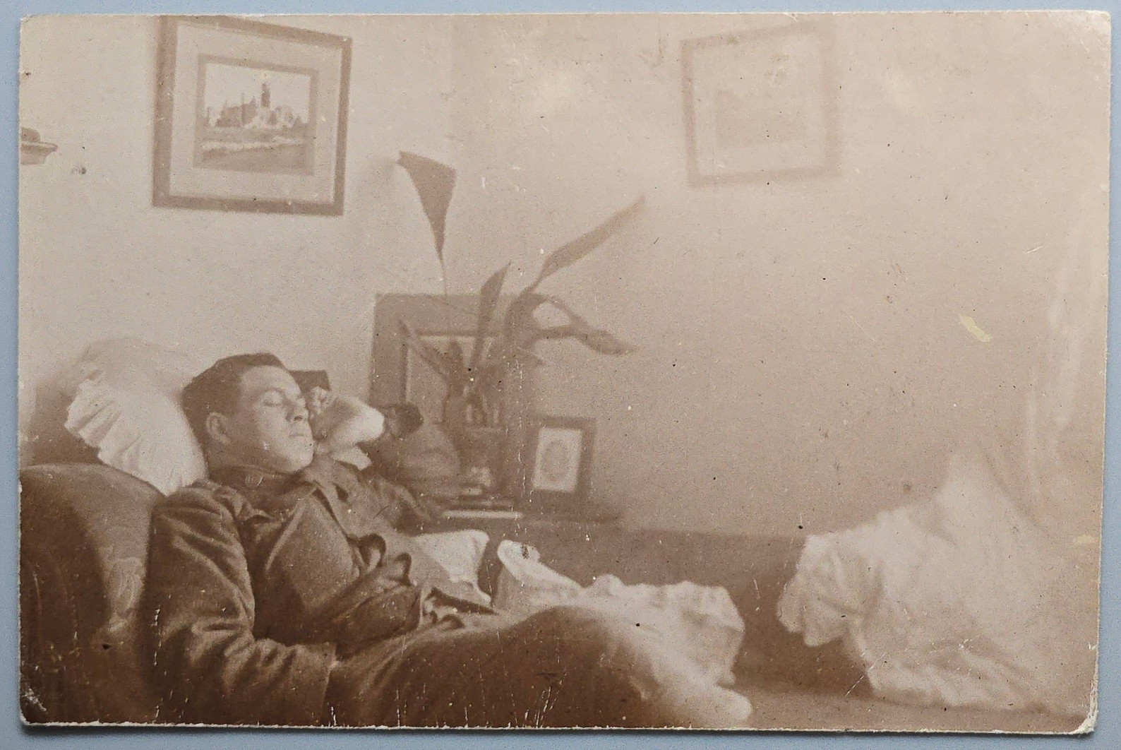 RPPC Soldier Sleeping in Chair Military Uniform Real Photo Postcard RPPC Soldier Sleeping in Chair Military Uniform Real Photo Postcard