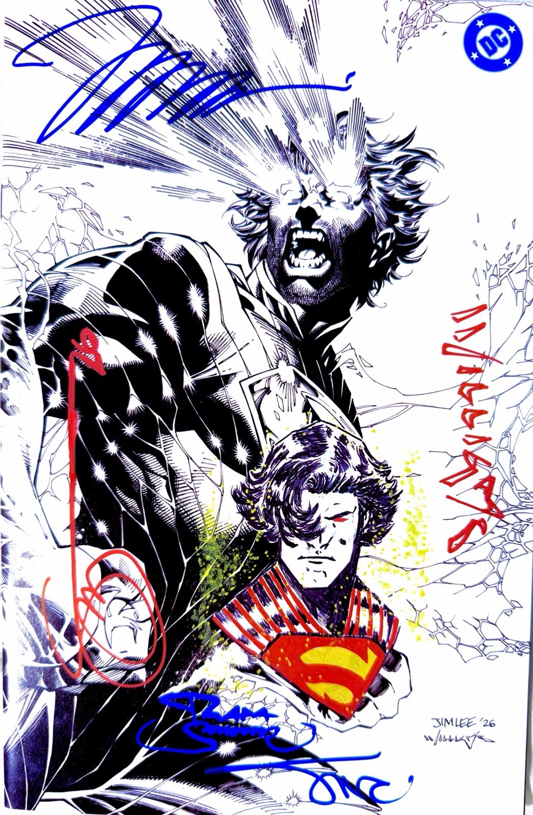 🔥Absolute Superman #21 Jim Lee SDCC B&W Variant Signed X5 + Remarque 1 Of 1000