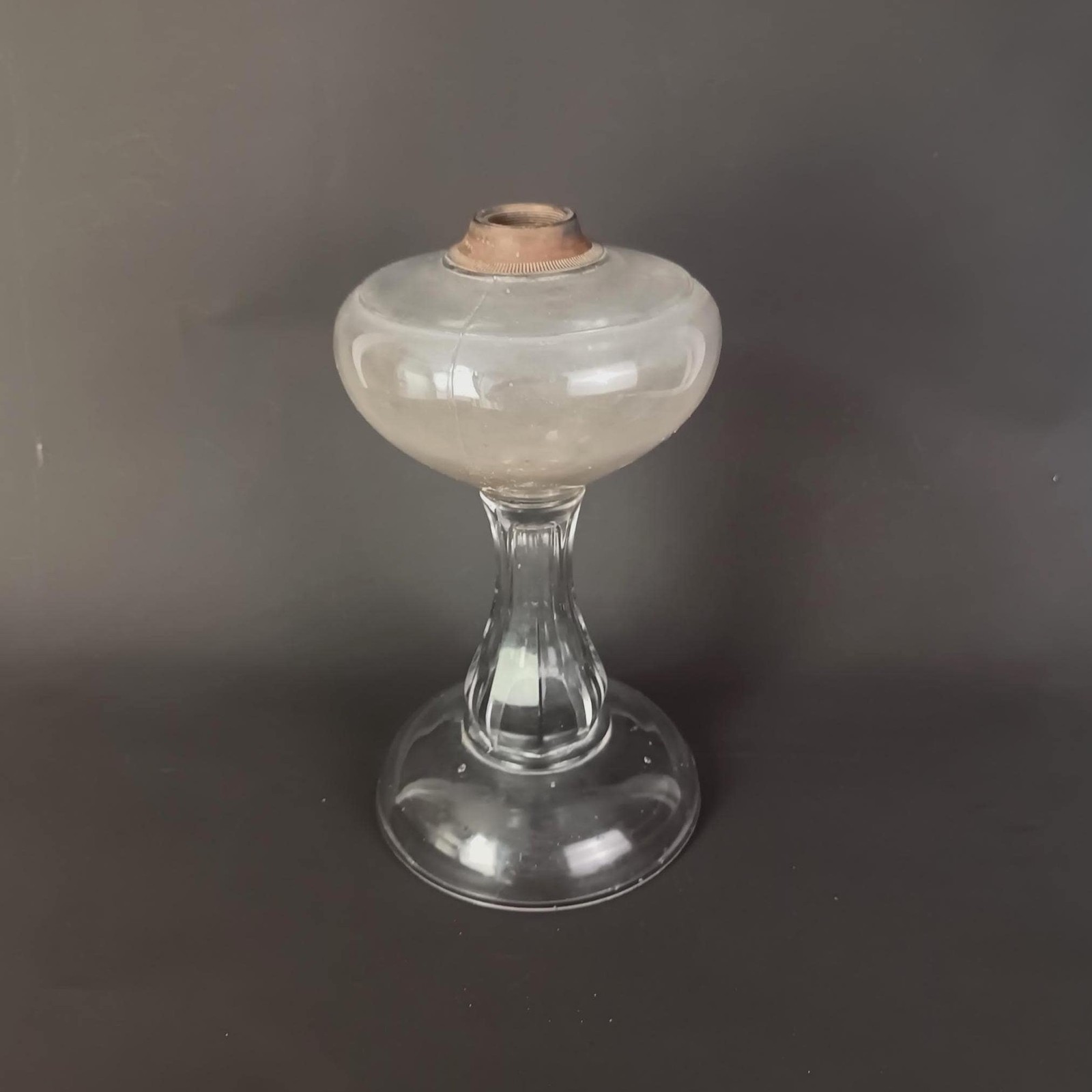 Large Antique Manganese Glass Oil Lamp Base 11\ Large Antique Manganese Glass Oil Lamp Base 11\