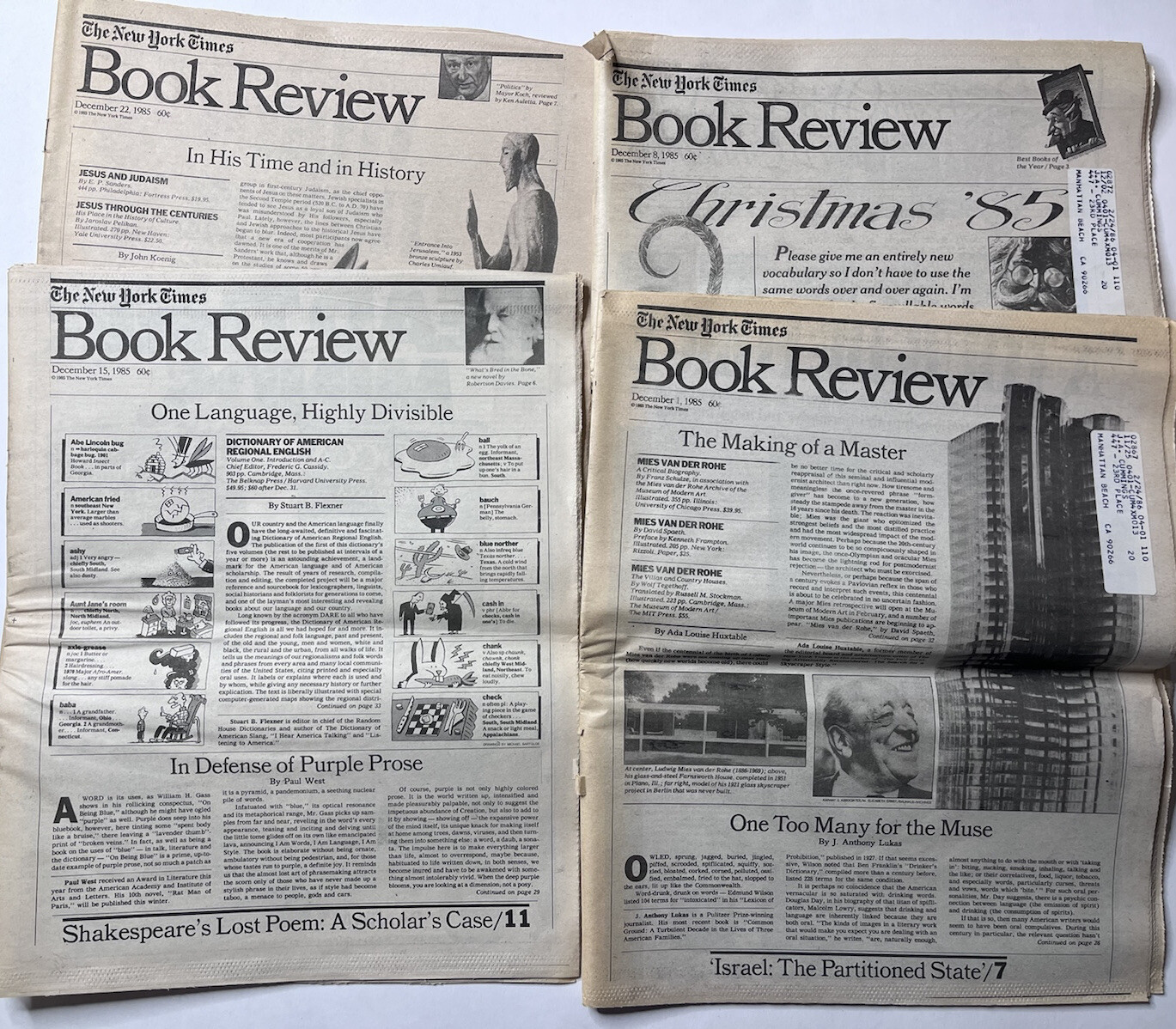 The New York Times Book Review Lot 4 December 1984 The New York Times Book Review Lot 4 December 1984