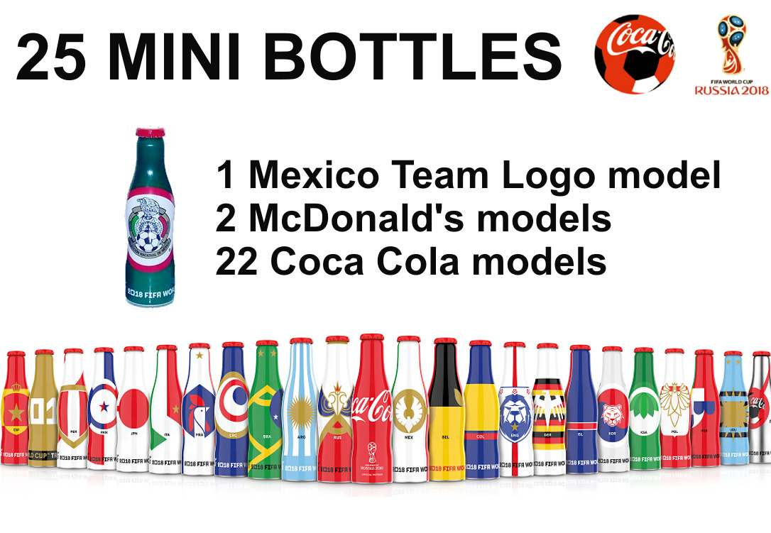 25 MINI COCA COLA BOTTLES SET BOX RUSSIA SOCCER FOOTBALL WORLD CUP 2018 MEXICO