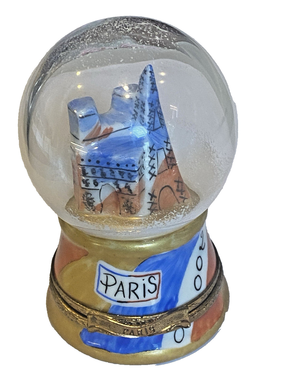LIMOGES PEINT MAIN Trinket Box-SNOWGLOBE-PARIS / EIFFEL TOWER-NUMBERED & Signed