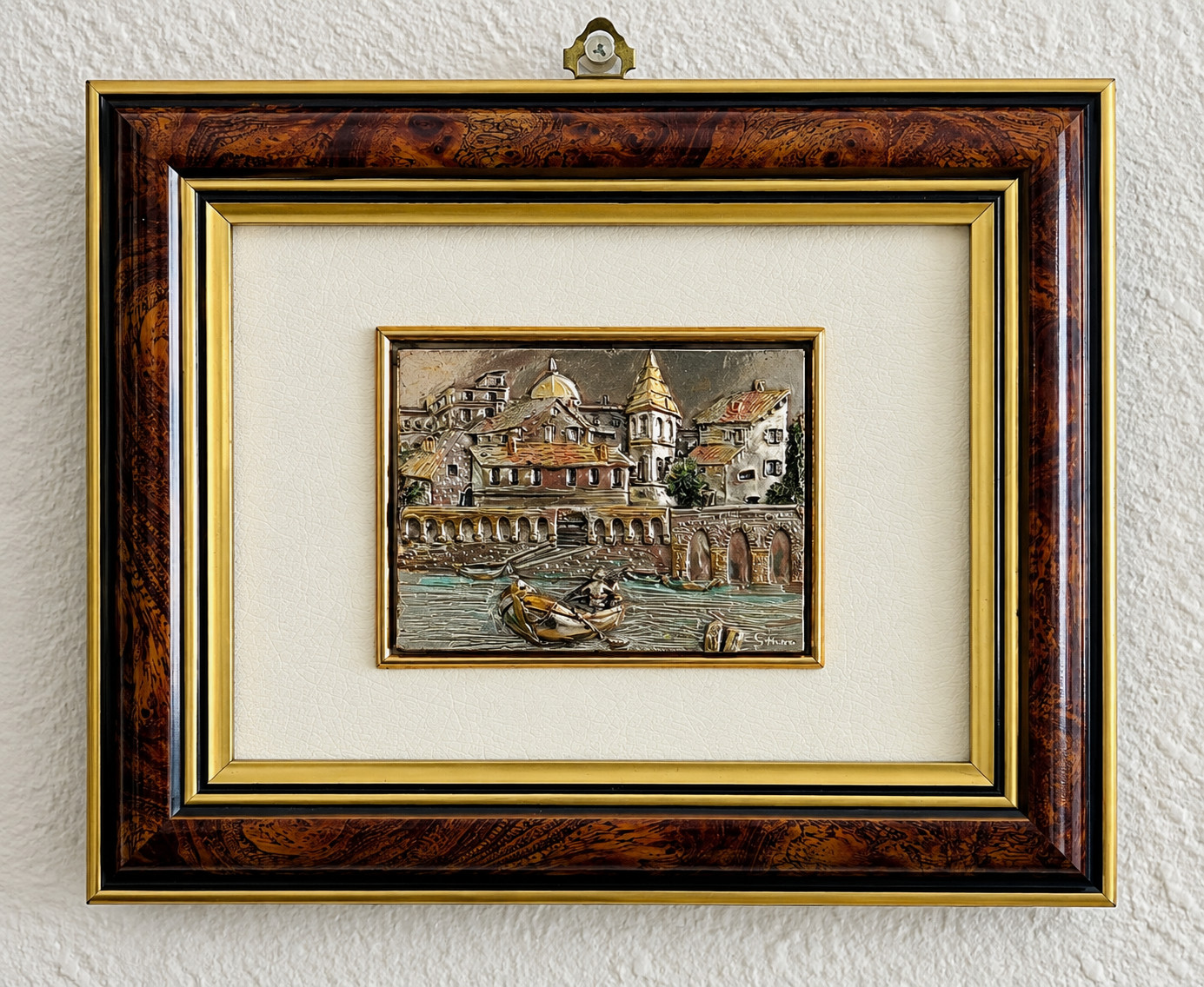Vintage Italian 3D Bas Relief Coastal Village Canal Scene Wall Art Wood Framed. Vintage Italian 3D Bas Relief Coastal Village Canal Scene Wall Art Wood Framed.