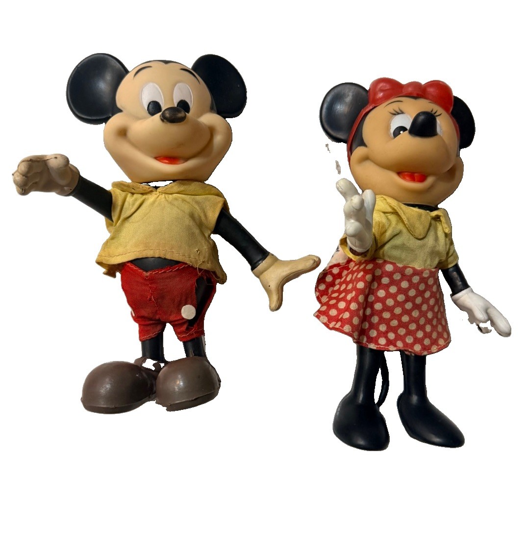 Vintage Disney Mickey Minnie Mouse R Dakin Dolls Figures Pair Original Clothes