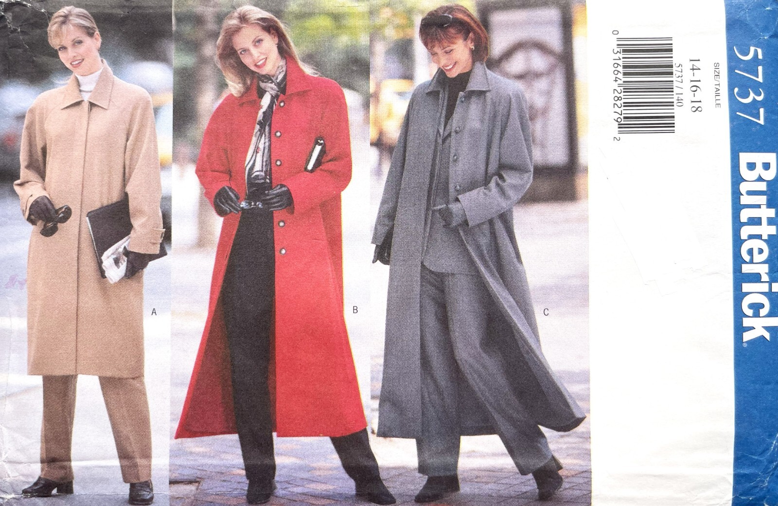 1990\'s Butterick Misses\' Coat Pattern 5737 Size 13-18 UNCUT