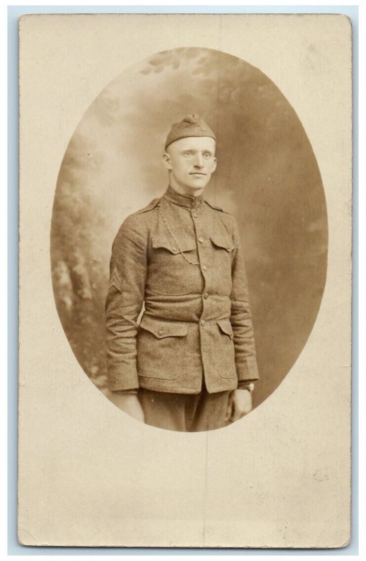 c1914-1918 WWI US Army Soldier Studio Portrait Military RPPC Photo Postcard c1914-1918 WWI US Army Soldier Studio Portrait Military RPPC Photo Postcard