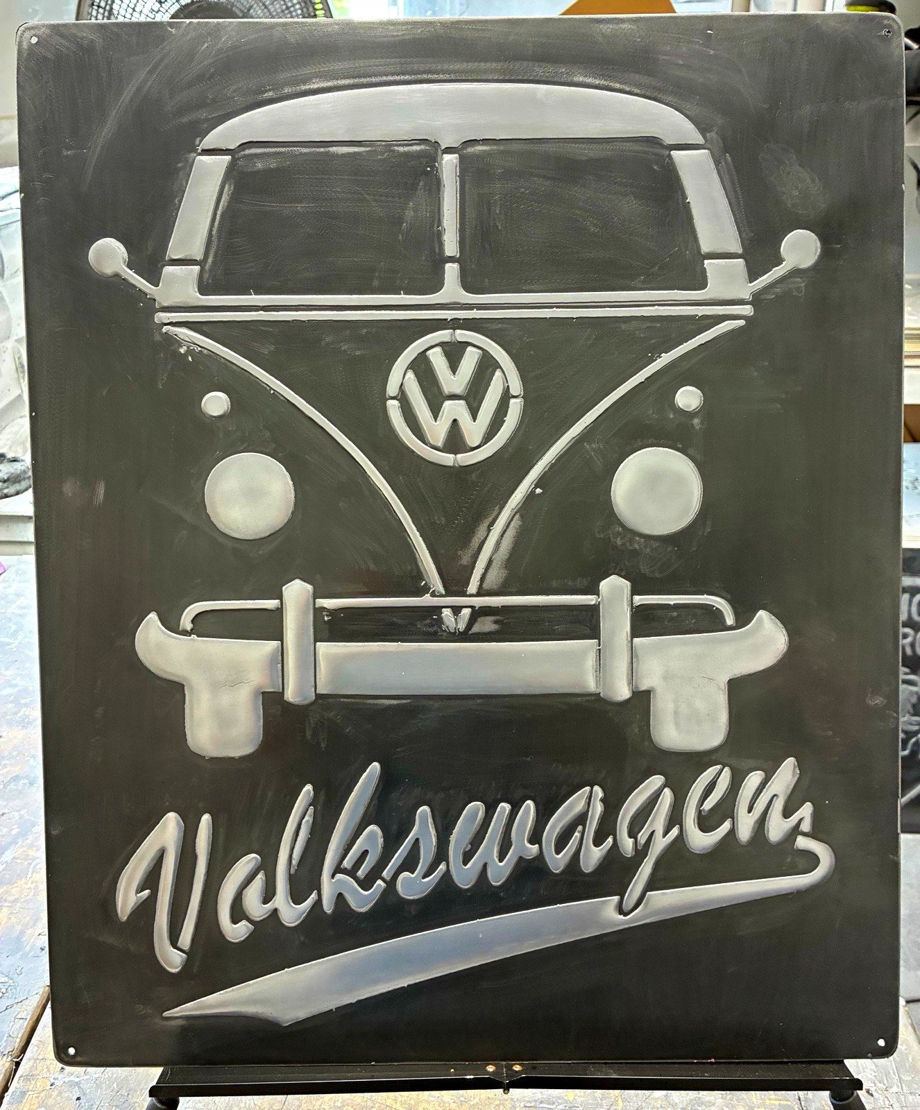 Volkswagen VW Bus Metal Wall Art 20x24 Handmade Aluminum Relief Garage Sign