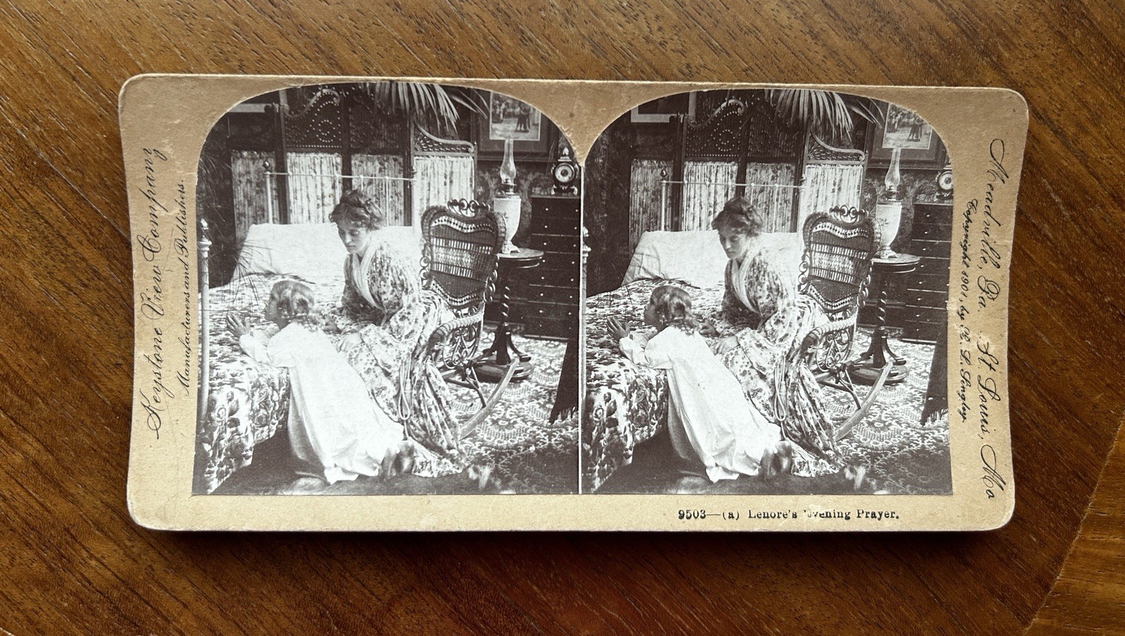 Antique Little Girl Prays in Victorian Bedroom Dressing Screen Stereoview Photo Antique Little Girl Prays in Victorian Bedroom Dressing Screen Stereoview Photo