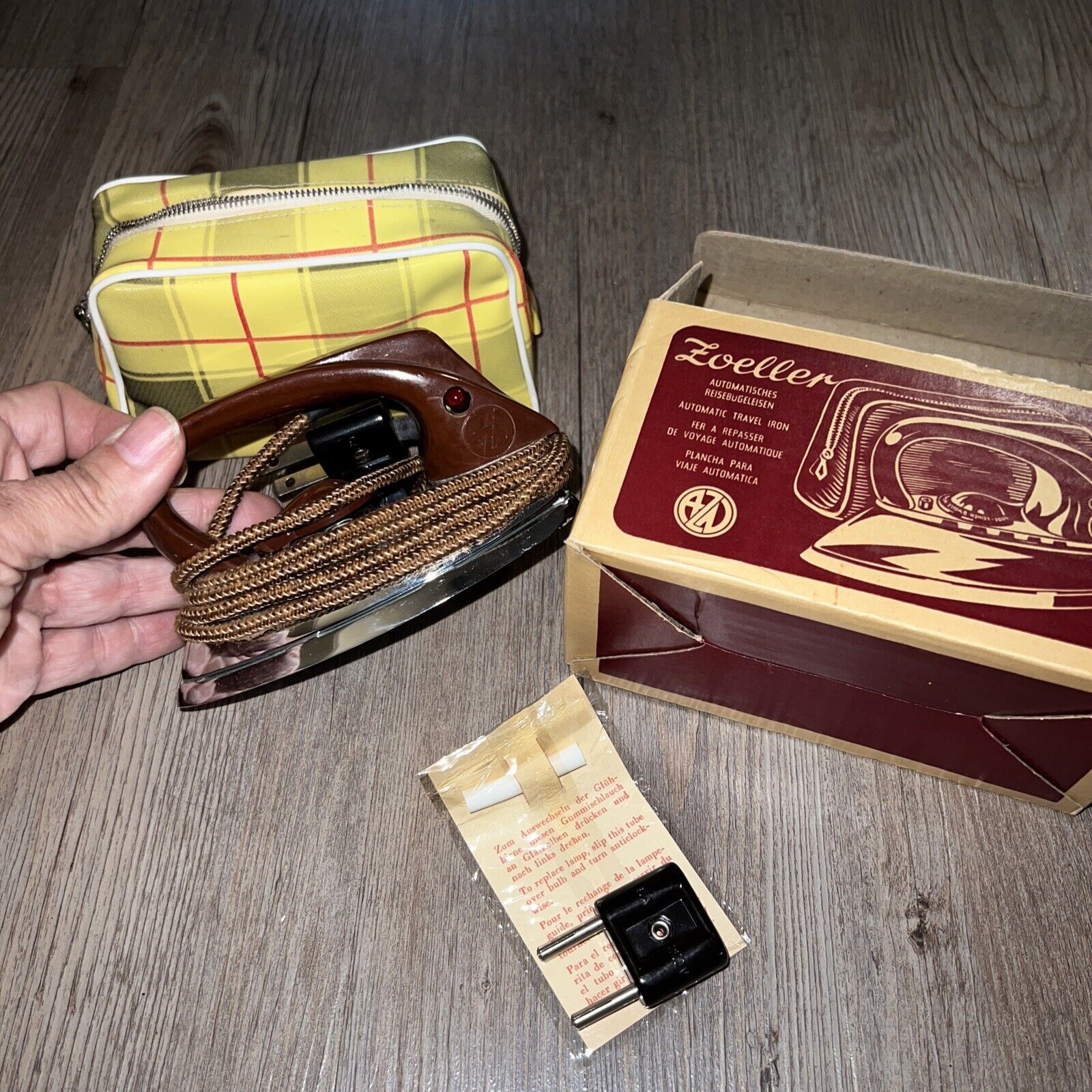 Vintage West Germany Zoeller Automatic Travel Mini Iron Original Box & Case NOS