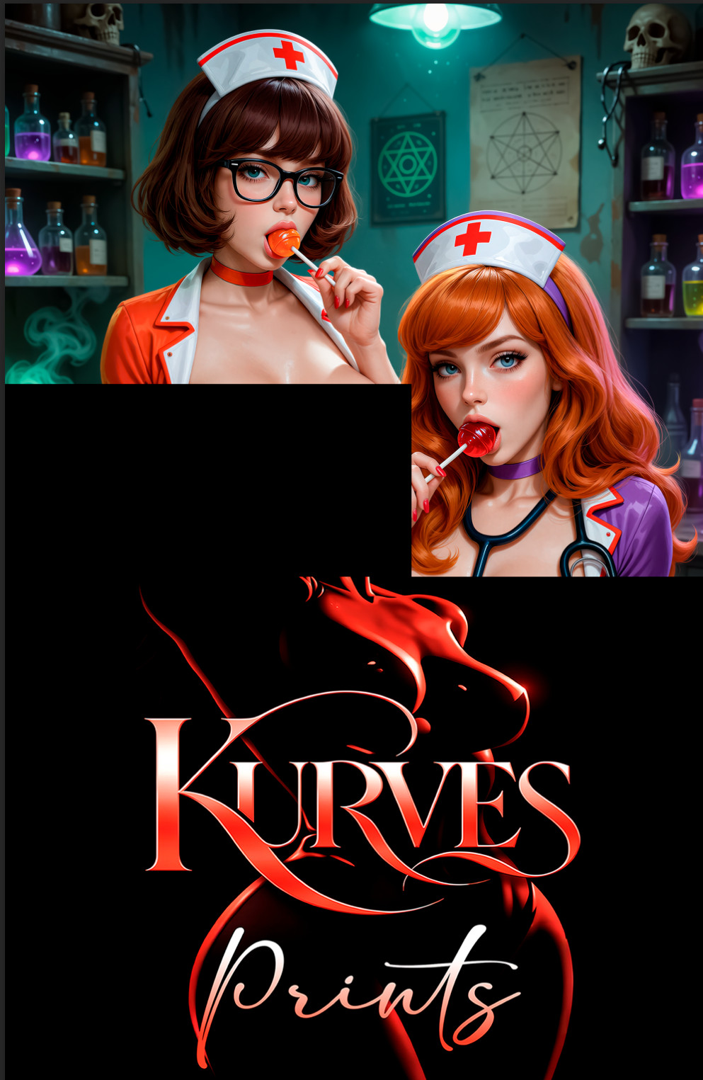 Velma and Daphne Cosplay NURSES | NOTI | SINGLE COVER PRINT | KURVES COMICS Velma and Daphne Cosplay NURSES | NOTI | SINGLE COVER PRINT | KURVES COMICS