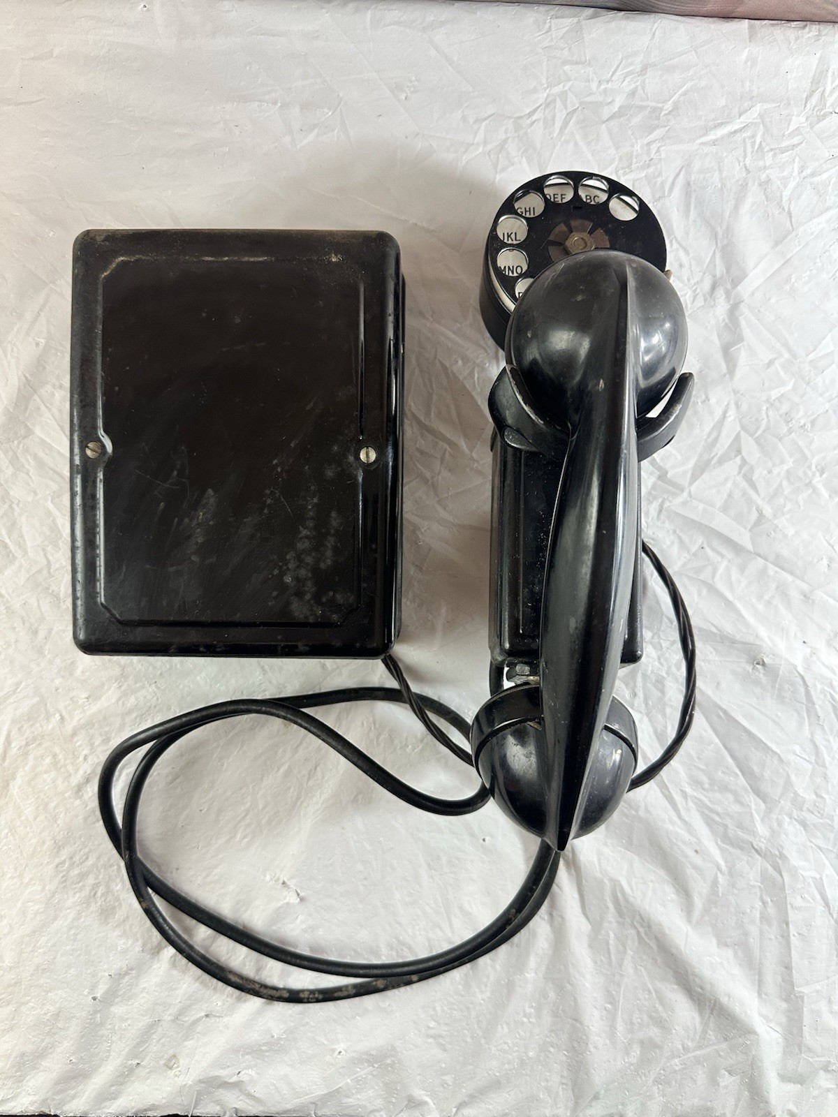 Vintage Western Electric Black Rotary Dial Space Saver Wall Mount Phone Old Vintage Western Electric Black Rotary Dial Space Saver Wall Mount Phone Old