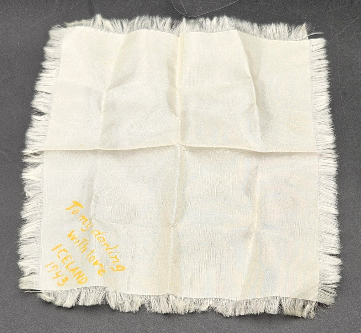 WWII Era Vintage Silk Square w Message Parachute Scrap from GI in Iceland 1943 WWII Era Vintage Silk Square w Message Parachute Scrap from GI in Iceland 1943
