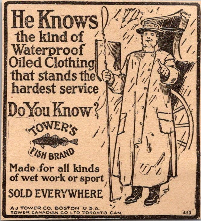AJ Tower Co Waterproof Oiled Suit Or Slicker Boston 1906 Minneapolis Ad 5AL1-S3
