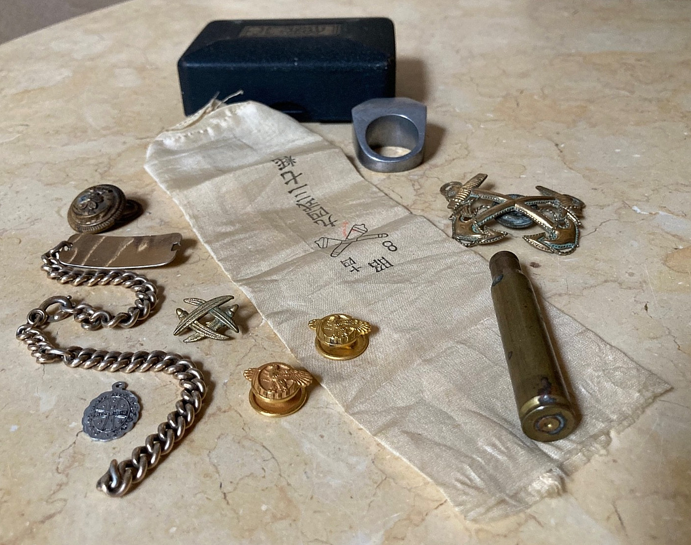 WW2 Named Iwo Jima Seabee CEC Officer Grouping USN Gold ID Bracelet Ring Viking