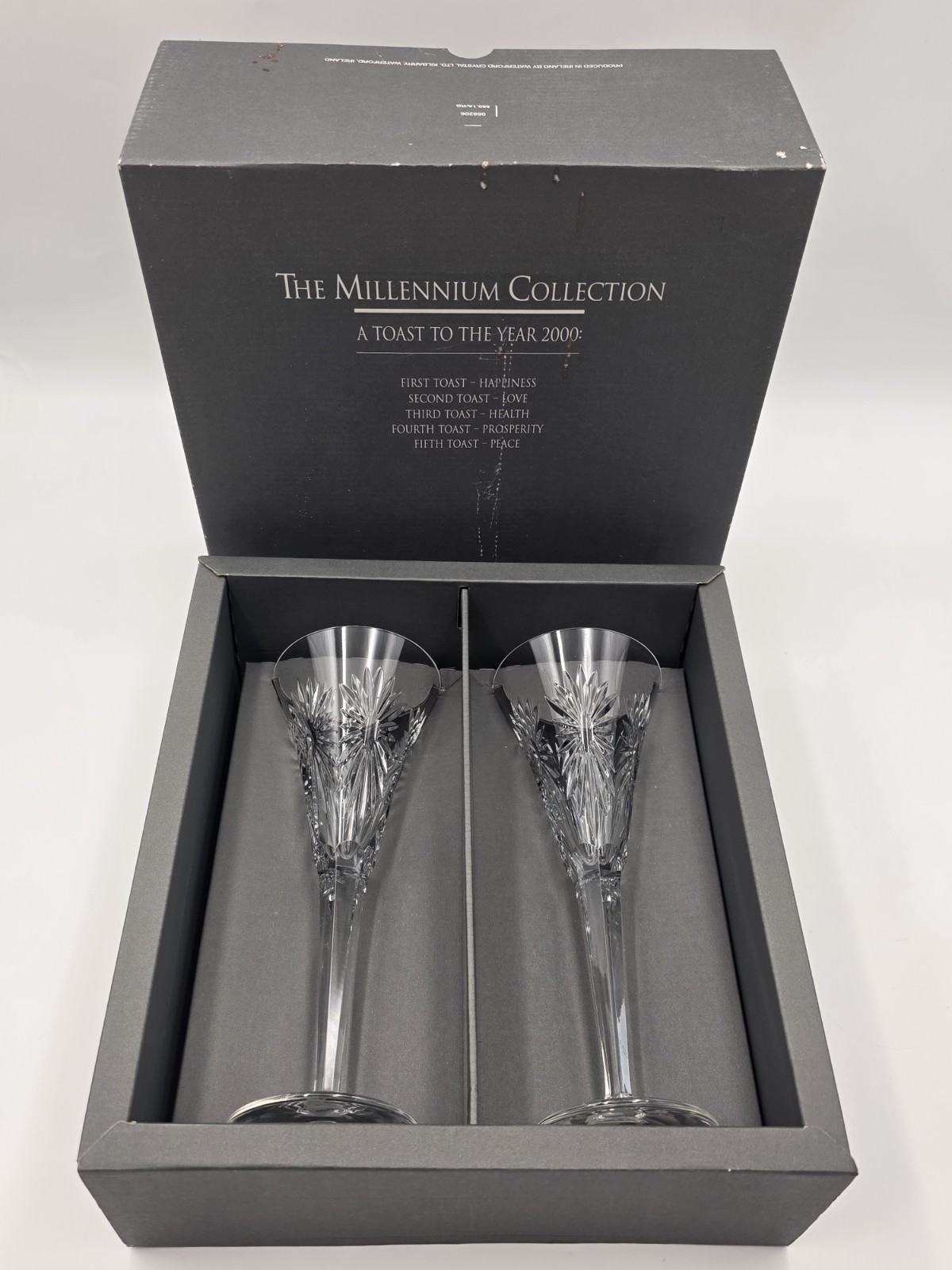 Waterford Crystal Millennium Health Toasting Flutes Pair New in Box Ireland Waterford Crystal Millennium Health Toasting Flutes Pair New in Box Ireland