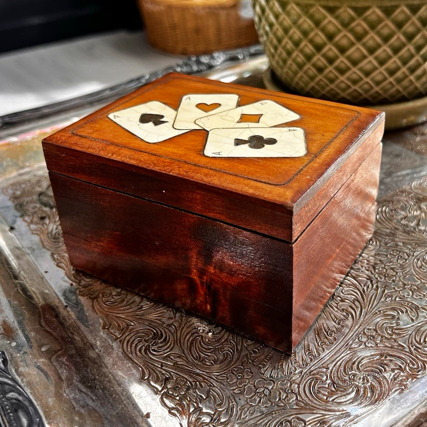 Vintage Hand Painted Double Decker Card Box - Playing Cards Included Vintage Hand Painted Double Decker Card Box - Playing Cards Included