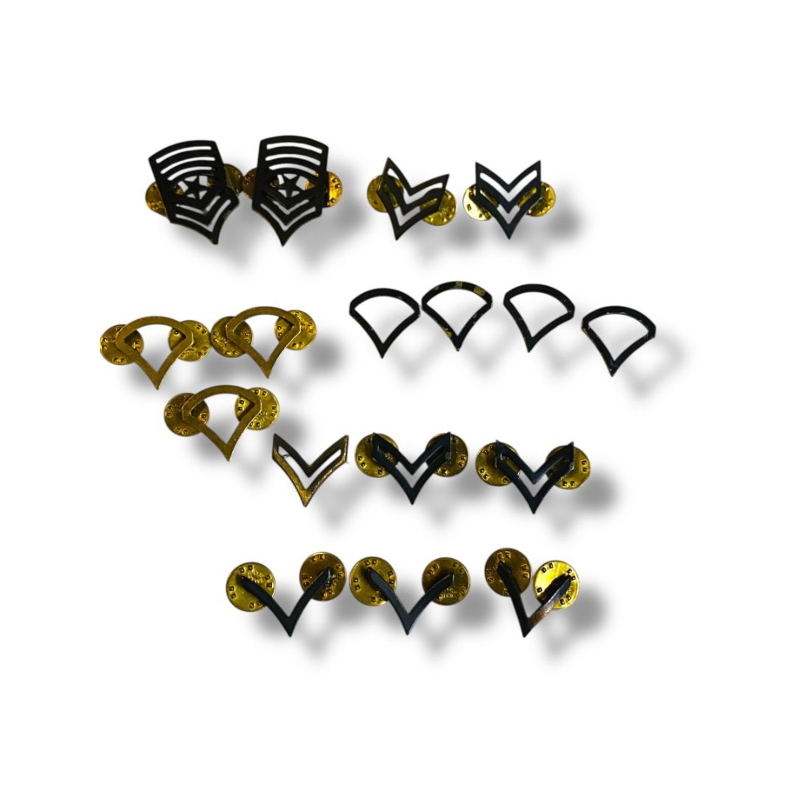 Lot of 17 Vintage US Military Rank Pins Assorted Black Goldtone