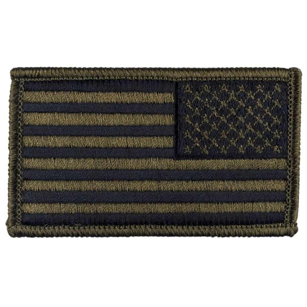 Reverse American Flag Patch - Subdued Olive Drab OD Green - Hook Fastener Patch Reverse American Flag Patch - Subdued Olive Drab OD Green - Hook Fastener Patch