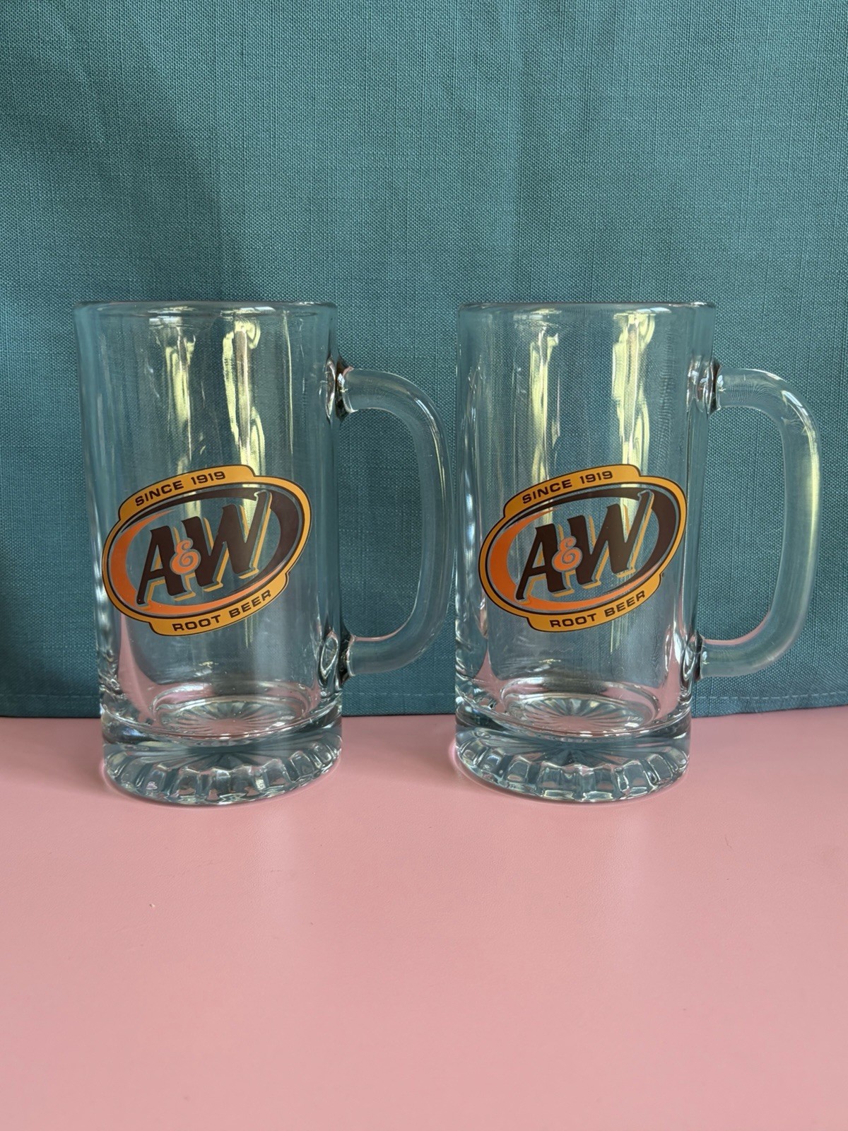 Vintage A &W Rootbeer Glass Mugs Set of 2 Heavy Duty With Logo Vintage A &W Rootbeer Glass Mugs Set of 2 Heavy Duty With Logo