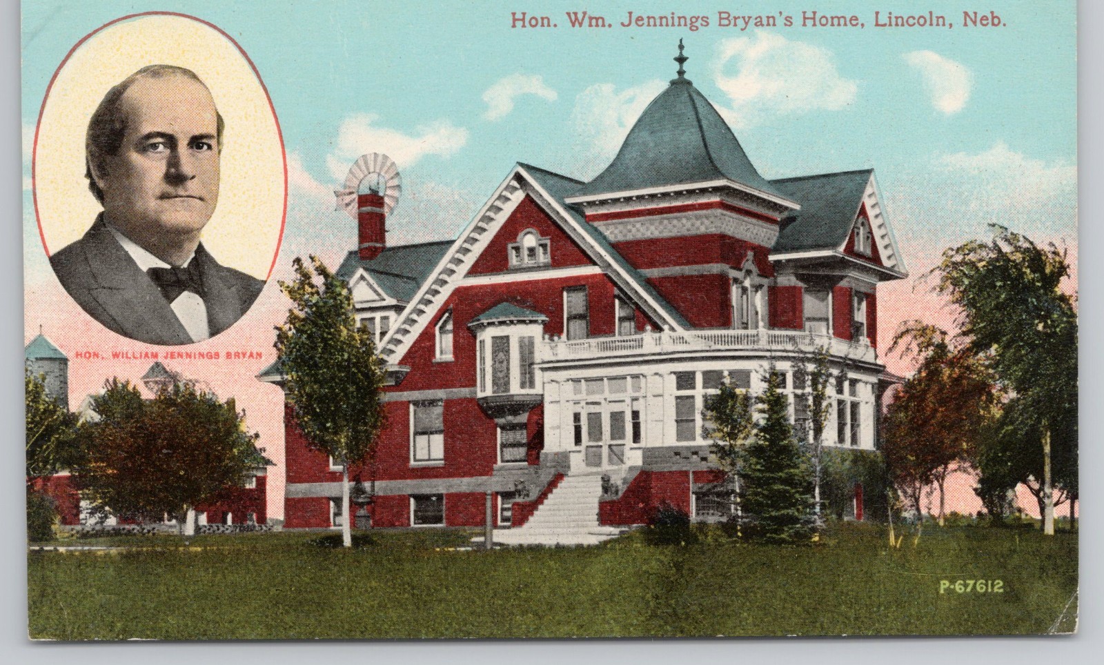 Hon. Wm. Jennings Bryan's Home Lincoln Nebraska NE Postcard Hon. Wm. Jennings Bryan's Home Lincoln Nebraska NE Postcard