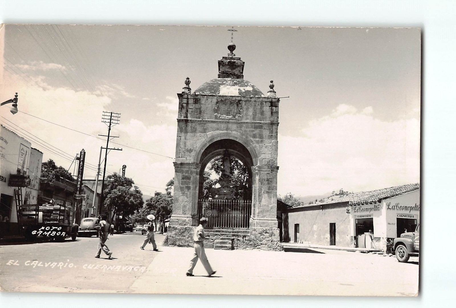 Vintage Cuernavaca Mexico RPPC Postcard El Calvario Street Scene Real Photo Cars