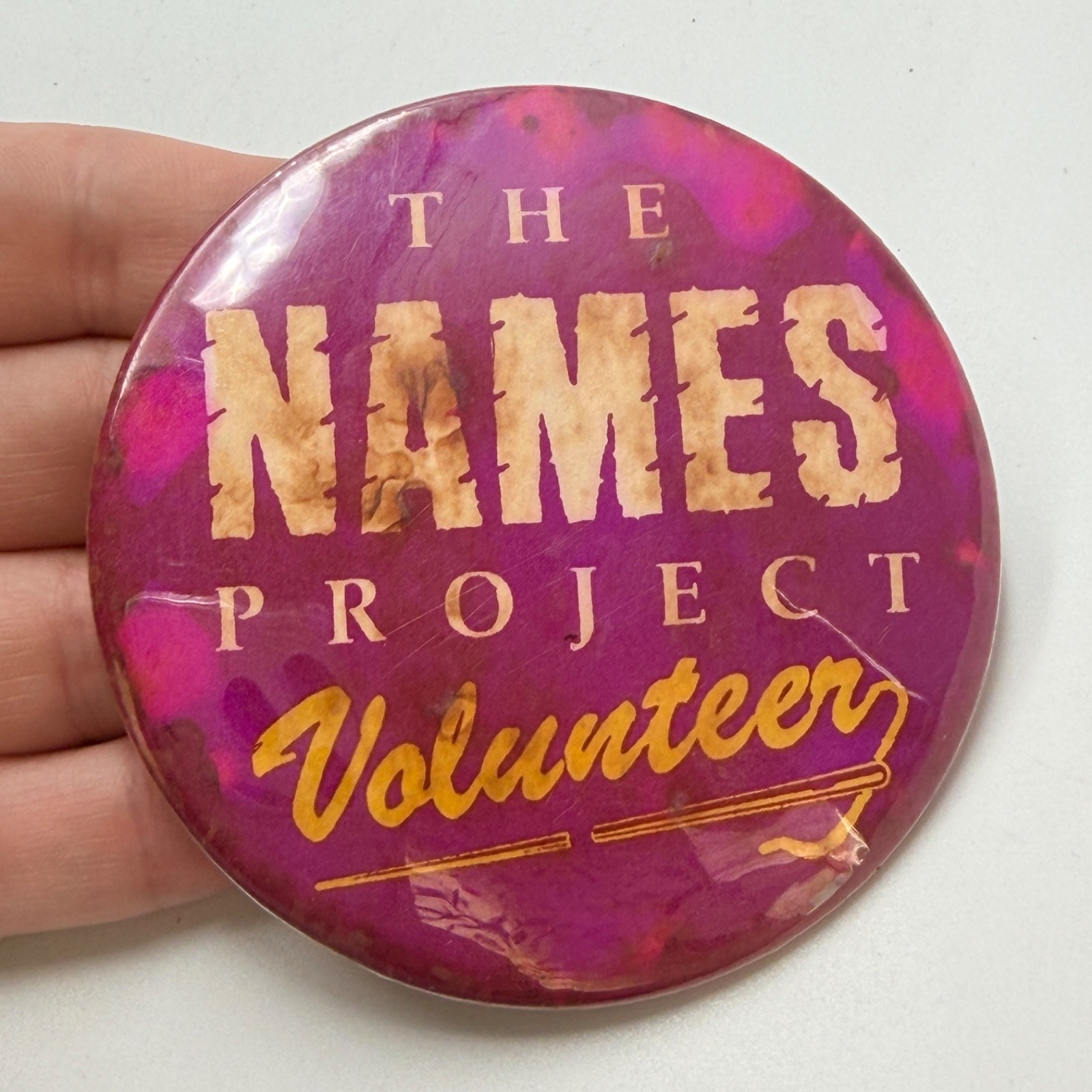 The Names Project Volunteer Pinback Button AIDS Memorial Quilt Vintage Pin