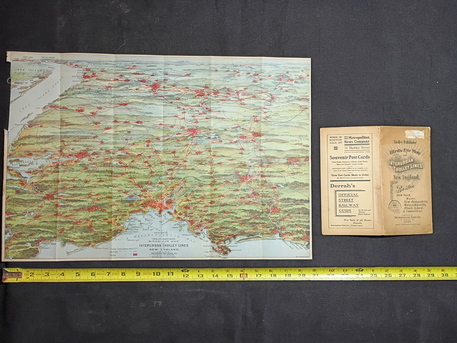 1905 Trolley Pathfinder Bird's Eye Interurban Map Boston New England Walker
