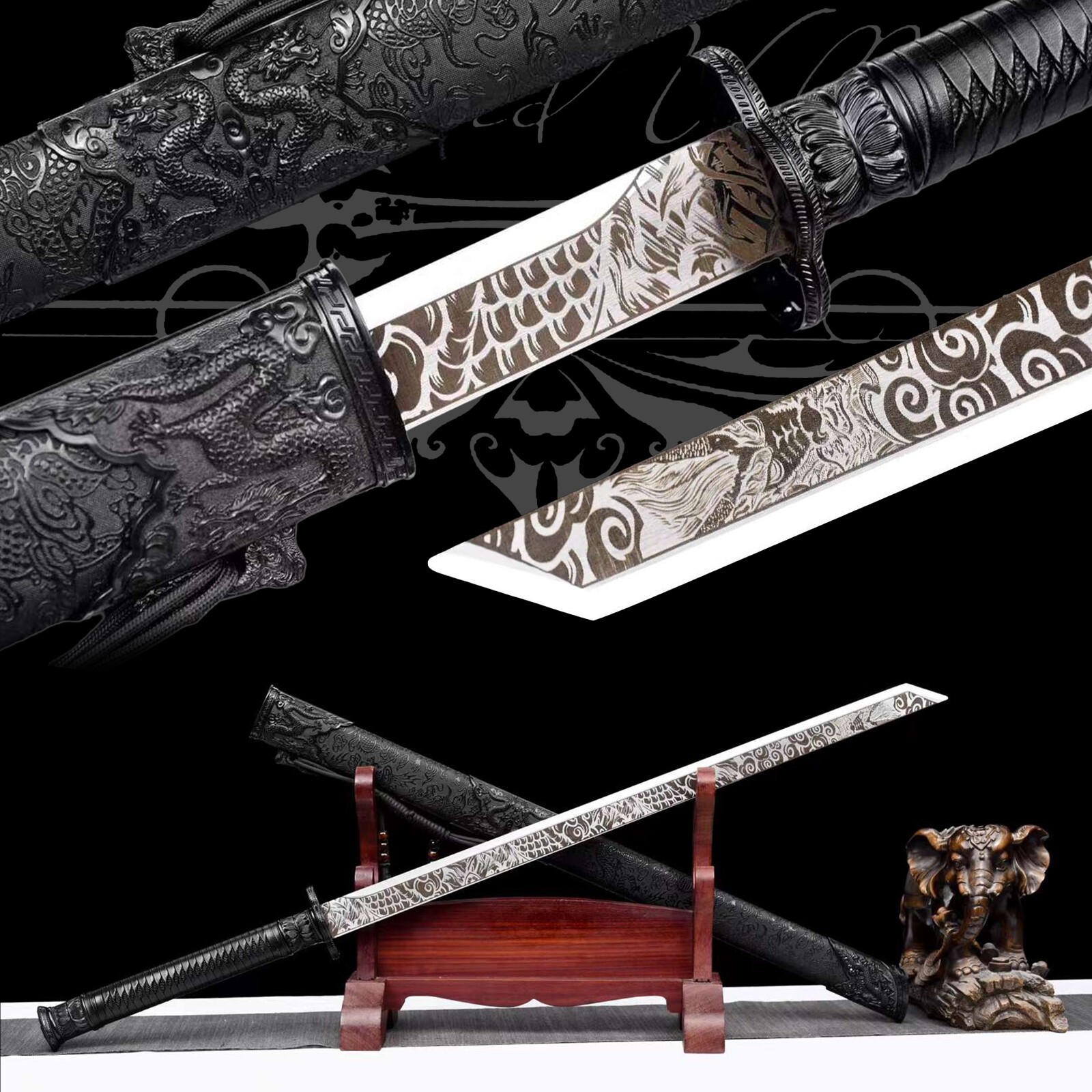 Handmade Katana/Black/Manganese Steel/Collectible Sword/Full Tang/Battle Ready Handmade Katana/Black/Manganese Steel/Collectible Sword/Full Tang/Battle Ready