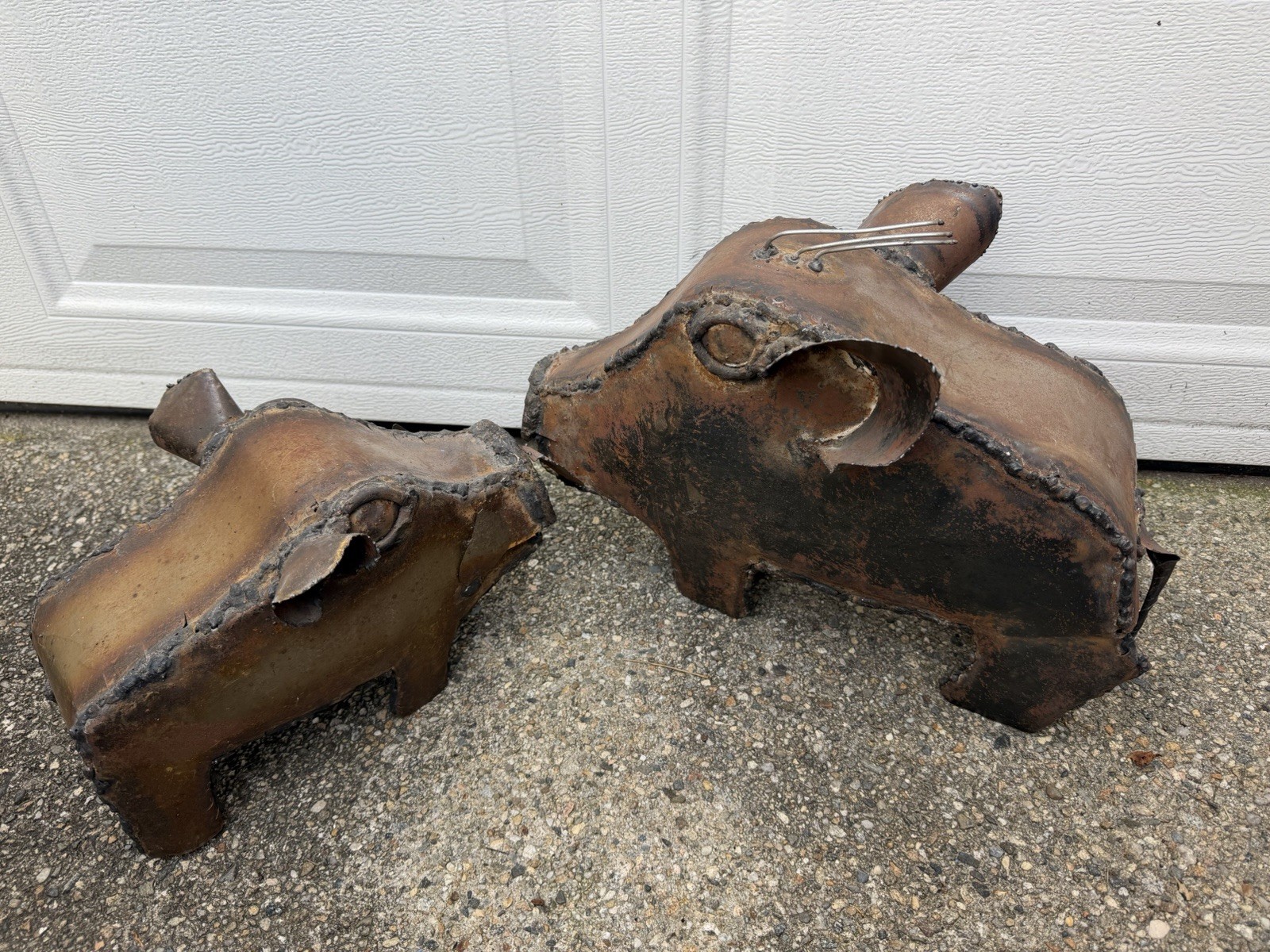 Vintage Antique Handmade Metal Pig Sculpture Lot Of 2 Vintage Antique Handmade Metal Pig Sculpture Lot Of 2