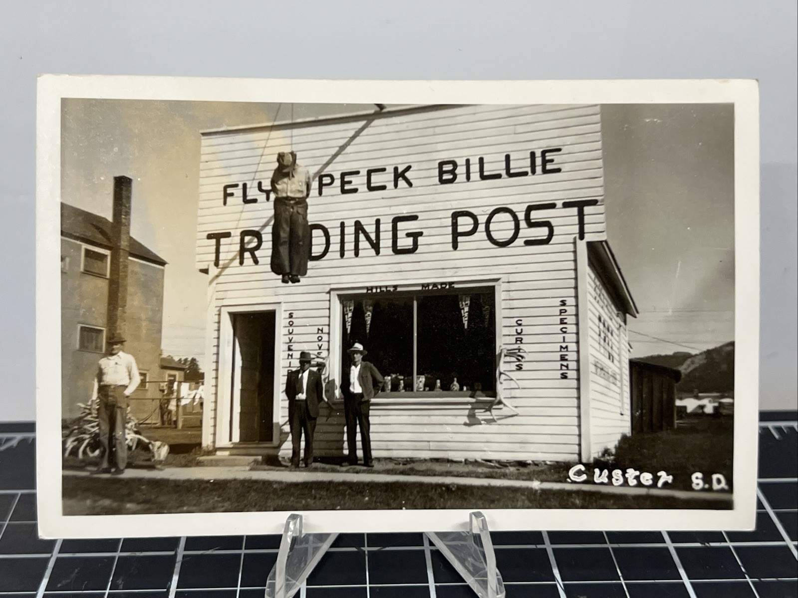 1940s Fly Speck Billie Trading Post Hanging Death Custer SD RPPC Photo Postcard 1940s Fly Speck Billie Trading Post Hanging Death Custer SD RPPC Photo Postcard