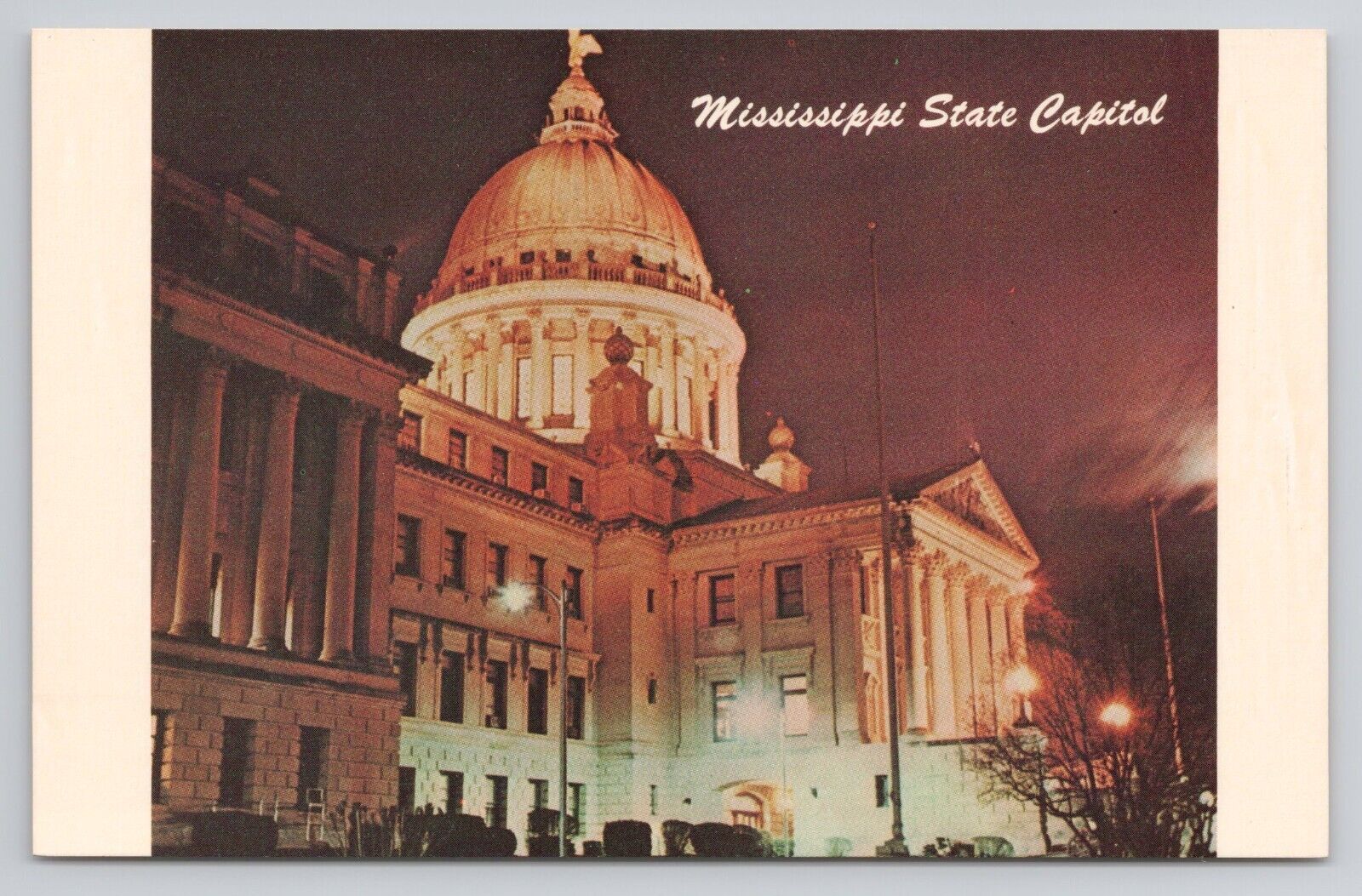 Mississippi State Capitol at Night, Jackson Mississippi Chrome Postcard 1401