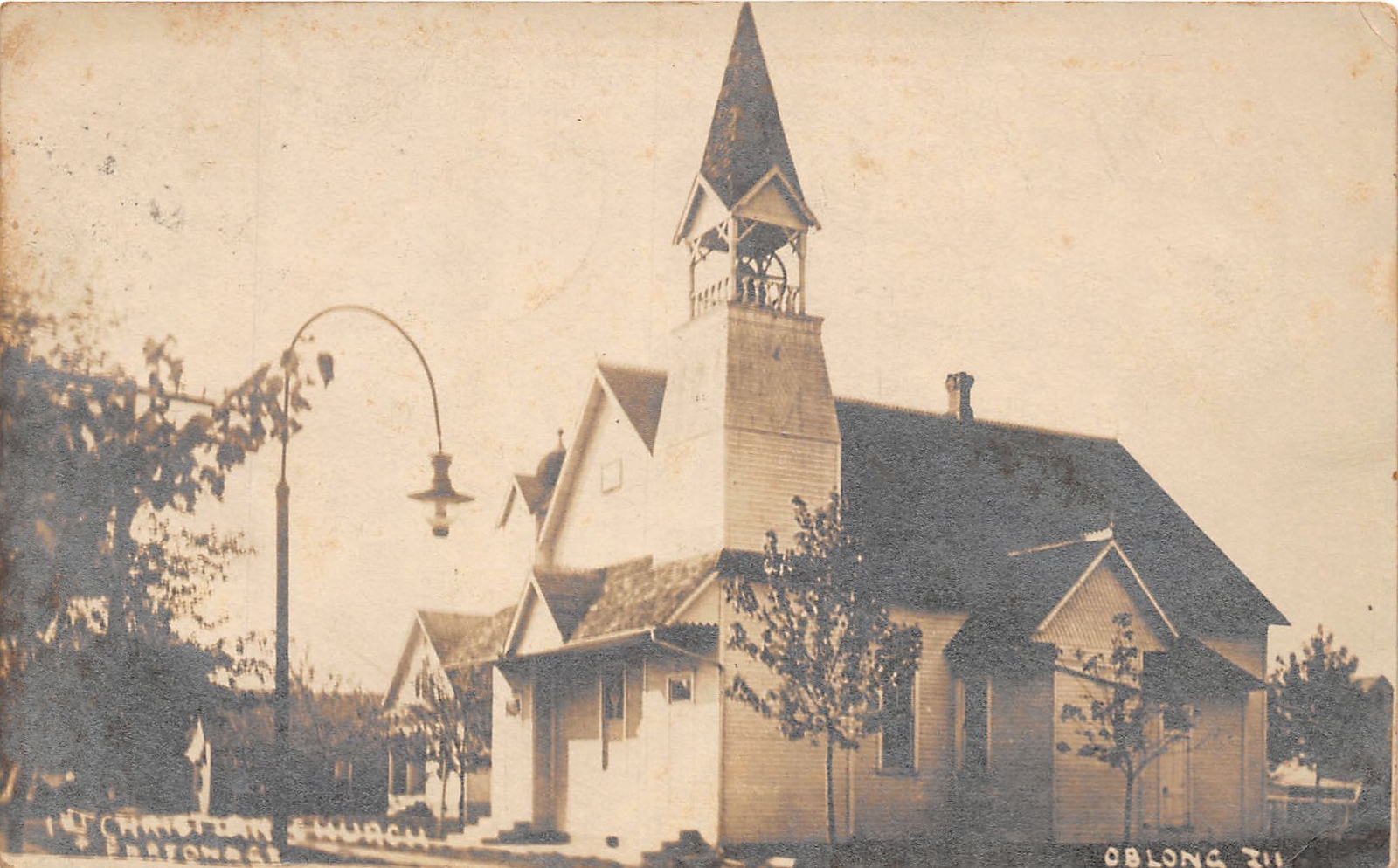 J5/ Oblong Illinois RPPC Postcard c1914 Christian Church & Parsonage 153 J5/ Oblong Illinois RPPC Postcard c1914 Christian Church & Parsonage 153