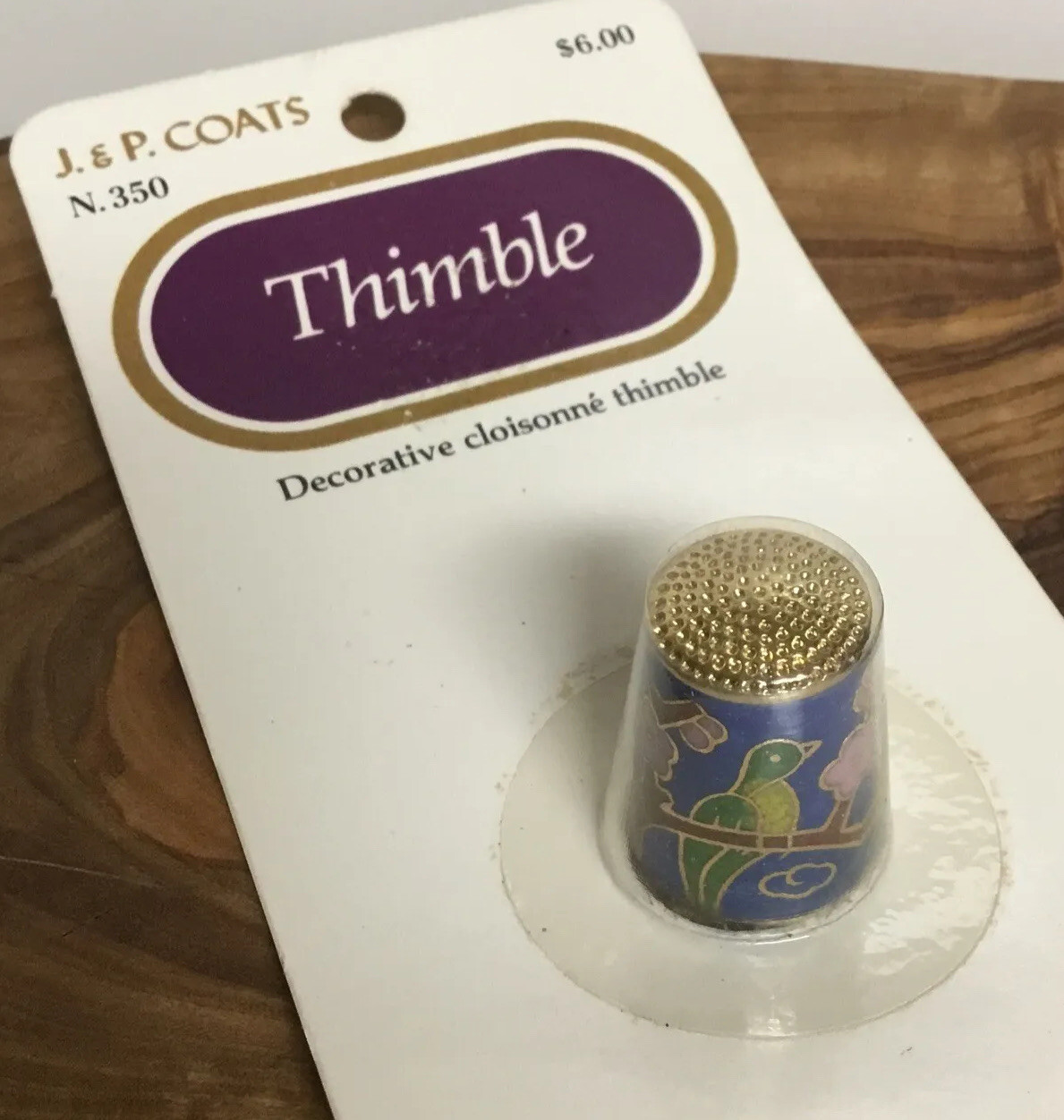 Vtg J&P Coats Chinese Cloisonné Thimble Bird Flower Enamel Sewing Notion N350 Vtg J&P Coats Chinese Cloisonné Thimble Bird Flower Enamel Sewing Notion N350