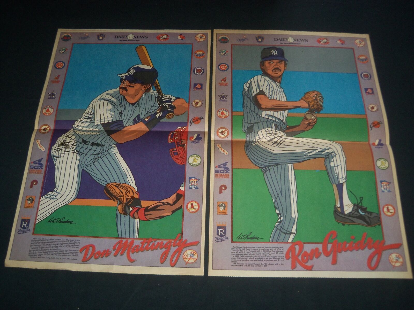 1986 NEW YORK DAILY NEWS - RON GUIDRY & DON MATTINGLY COLOR POSTERS - NP 3796