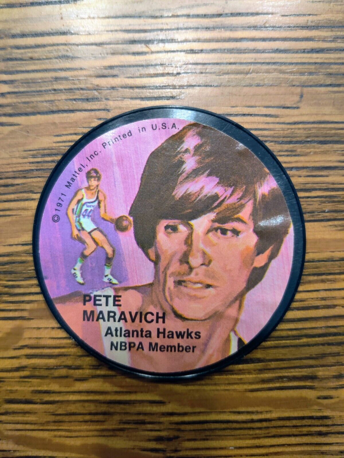 1971 MATTEL INSTANT REPLAY DISC/RECORD, PISTOL PETE MARAVICH, ATLANTA HAWKS