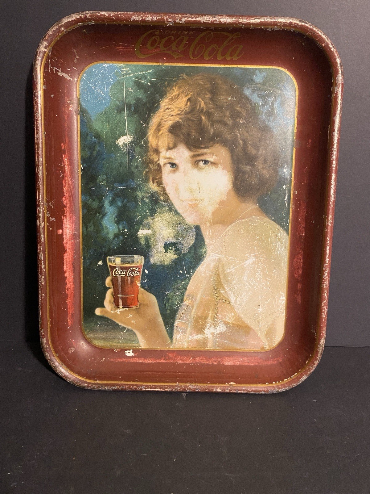 Antique Coca-Cola Girl Holding Glass Serving Tray American Art Works Original