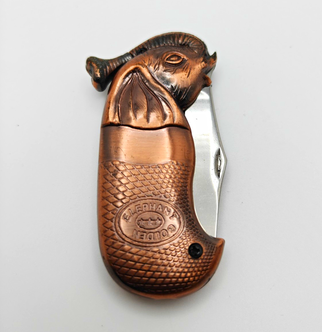 Vintage Golden Elephant Novelty Pocket Knife & Butane Lighter Combo WORKING