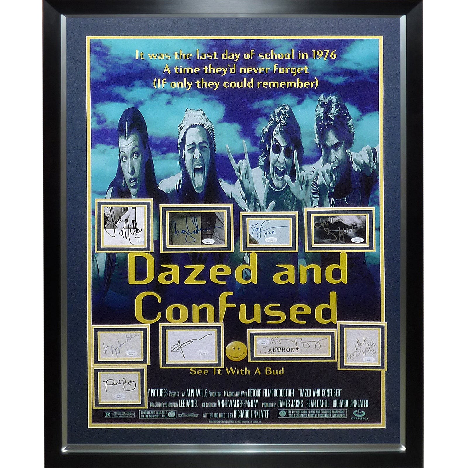 Dazed and Confused Full-Size Movie Poster Deluxe Framed with All Cast Autographs Dazed and Confused Full-Size Movie Poster Deluxe Framed with All Cast Autographs