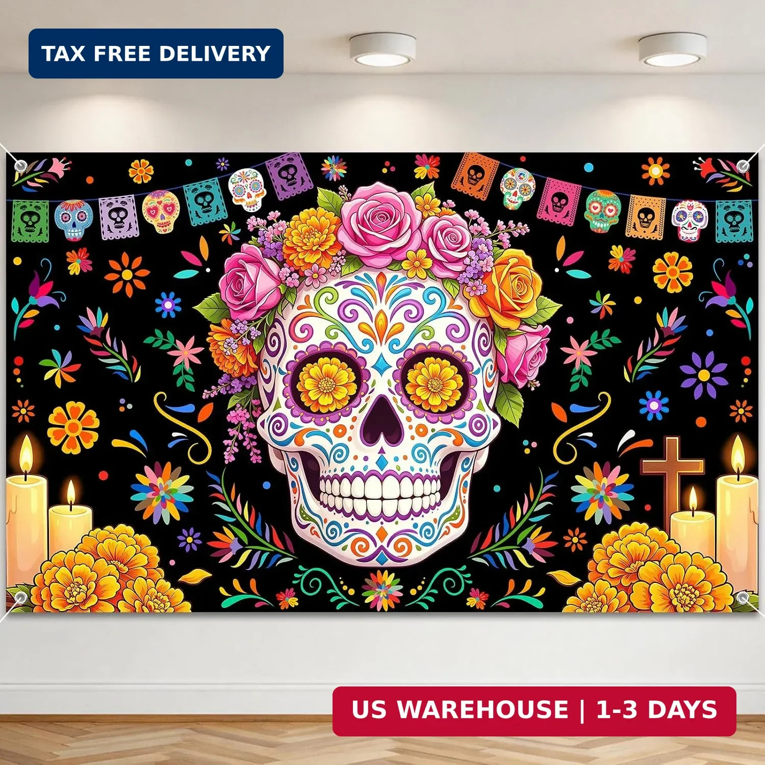Day of The Dead Backdrop Dia De Los Muertos Banner 6 x 3.6 ft