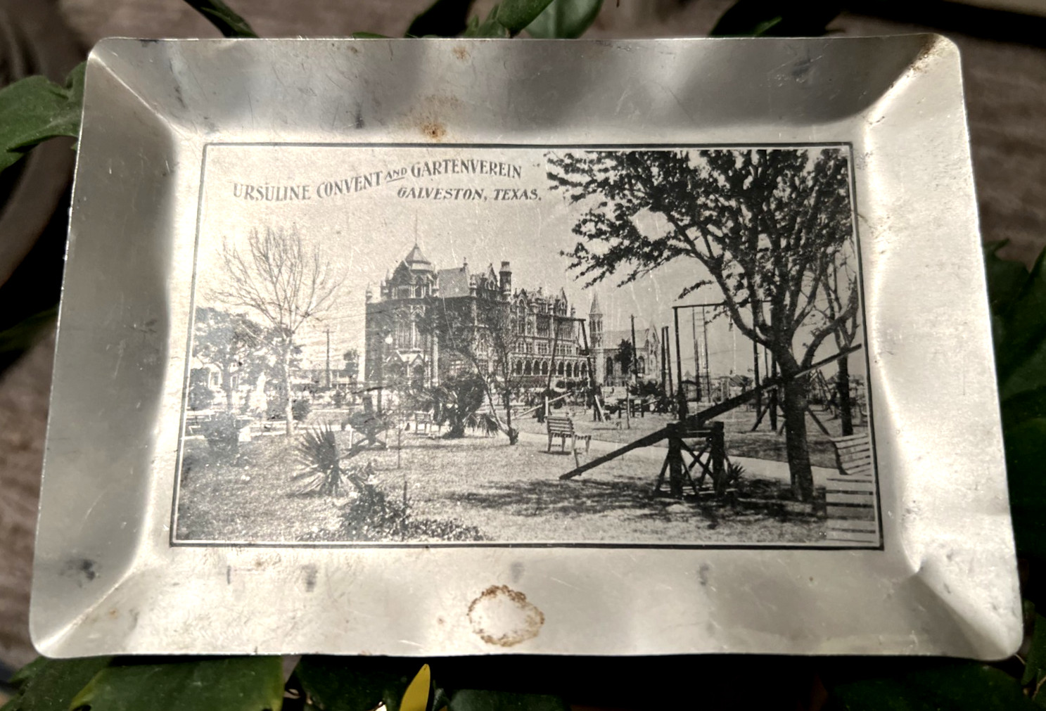 Vintage VICTORIAN ERA URSULINE CONVENT + GARTENVEREIN tray GALVESTON TX aluminum Vintage VICTORIAN ERA URSULINE CONVENT + GARTENVEREIN tray GALVESTON TX aluminum