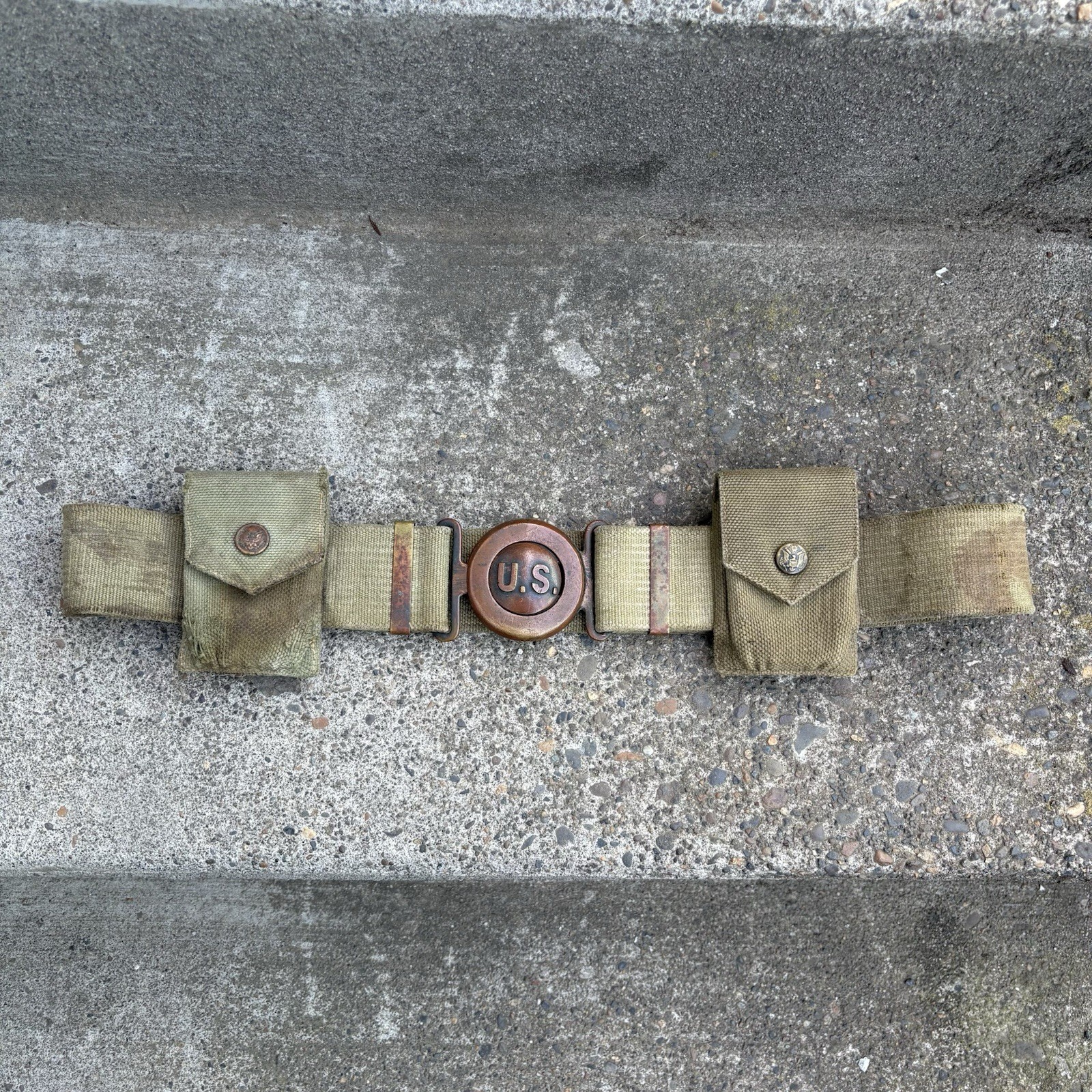 PRE-WWI US Army M1910 Mills Canvas Garrison Belt w/US Buckle, Interlocking PRE-WWI US Army M1910 Mills Canvas Garrison Belt w/US Buckle, Interlocking