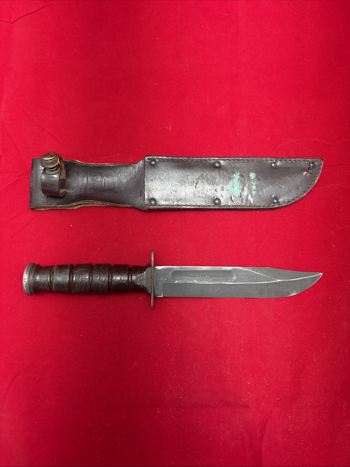 U. S. Camillus USGI MK2 Combat Fighting Knife Brown Leather Sheath VTG Military