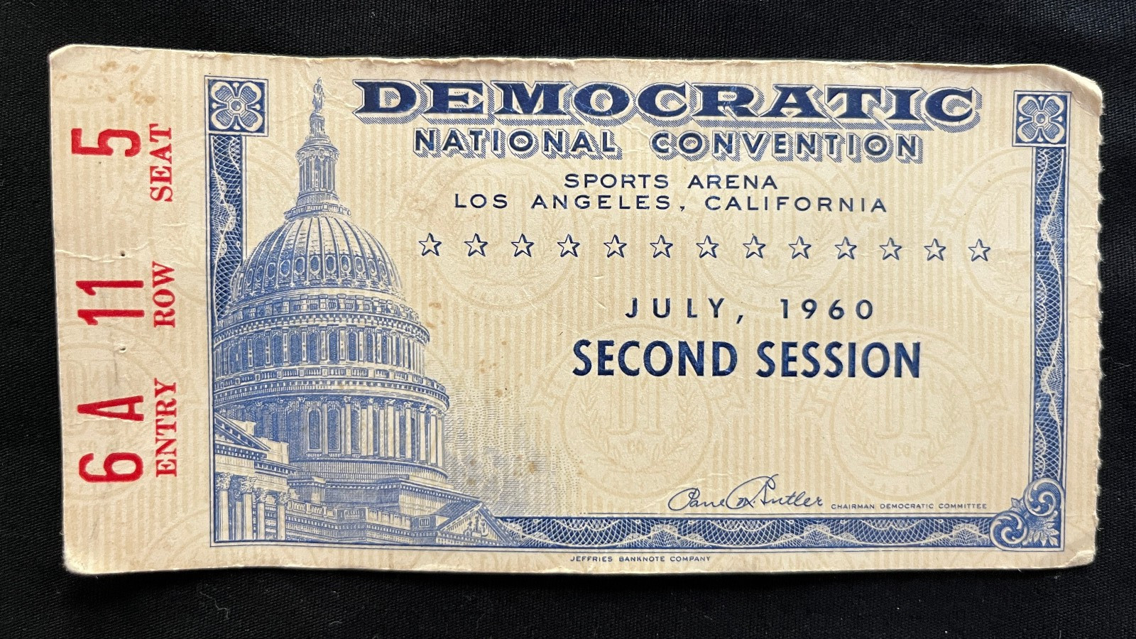1960 Democratic National Convention John F Kennedy Ticket Press Pass 2nd Session 1960 Democratic National Convention John F Kennedy Ticket Press Pass 2nd Session