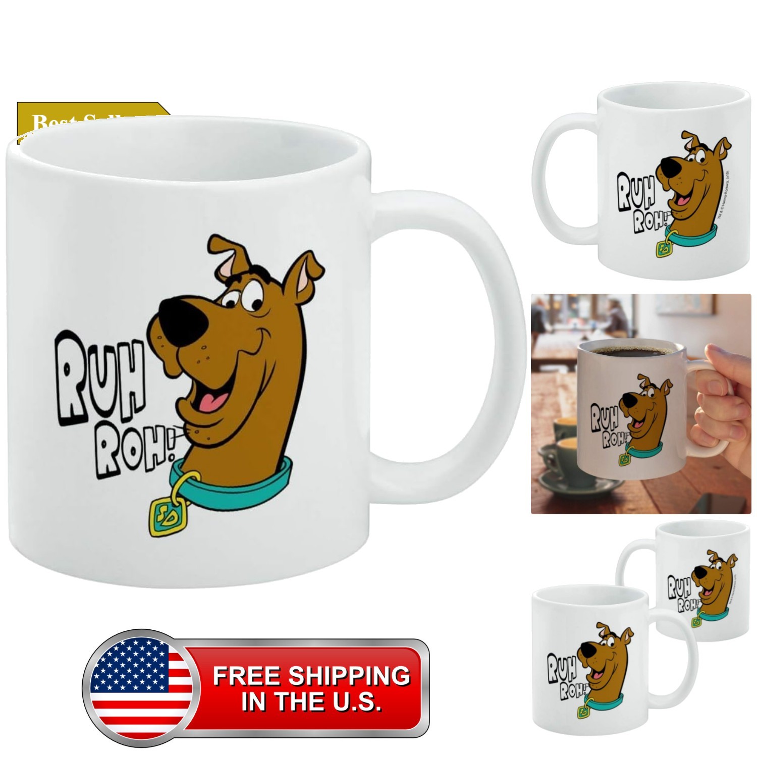 Scooby-Doo Ruh Roh Ceramic Coffee Mug Gift Mugs for Coffee Tea, 11oz, White