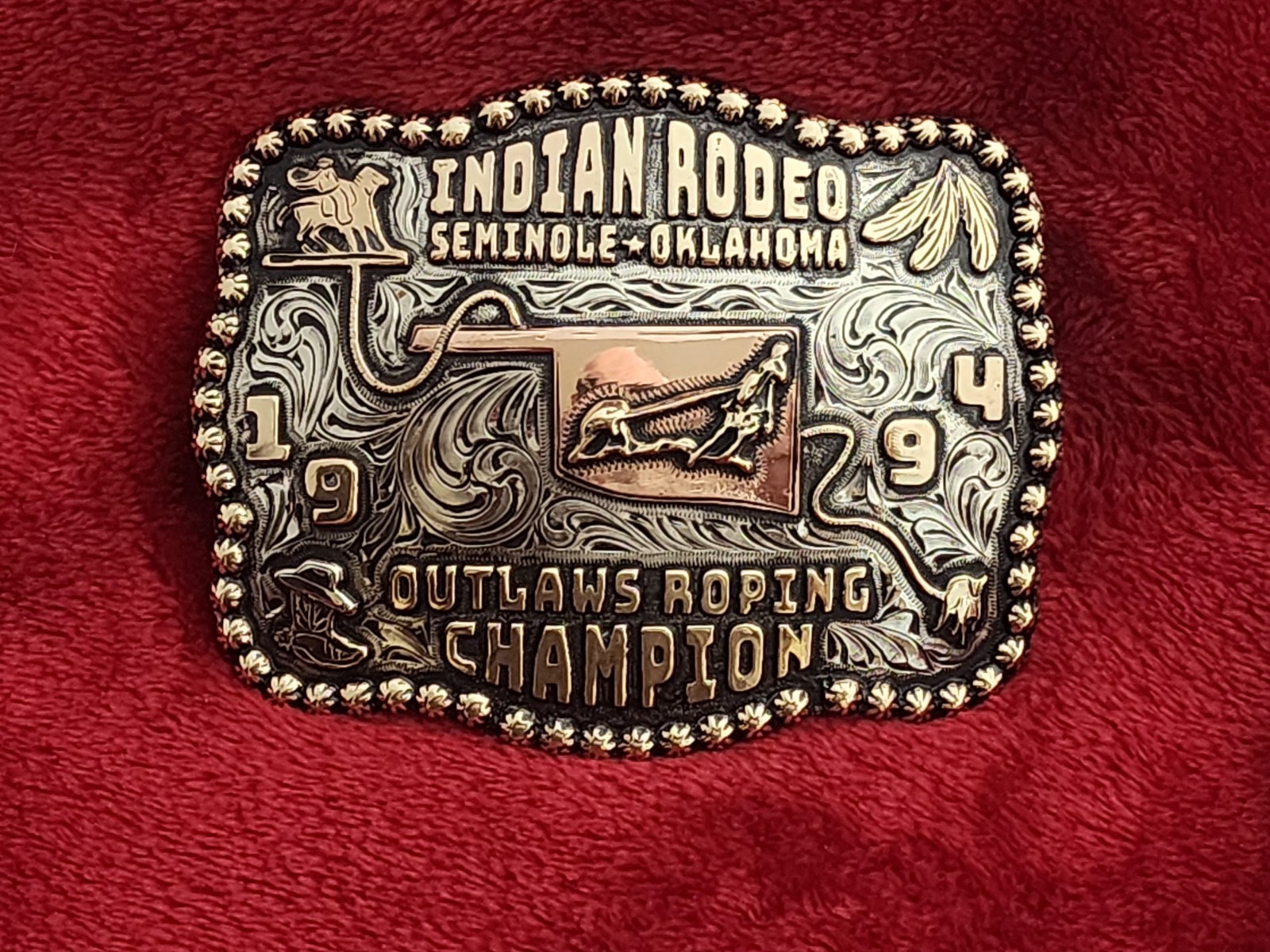 X~Treme Calf Roping Champion Trophy Belt Buckle☆Seminole Oklahoma☆1994☆Rare☆R07