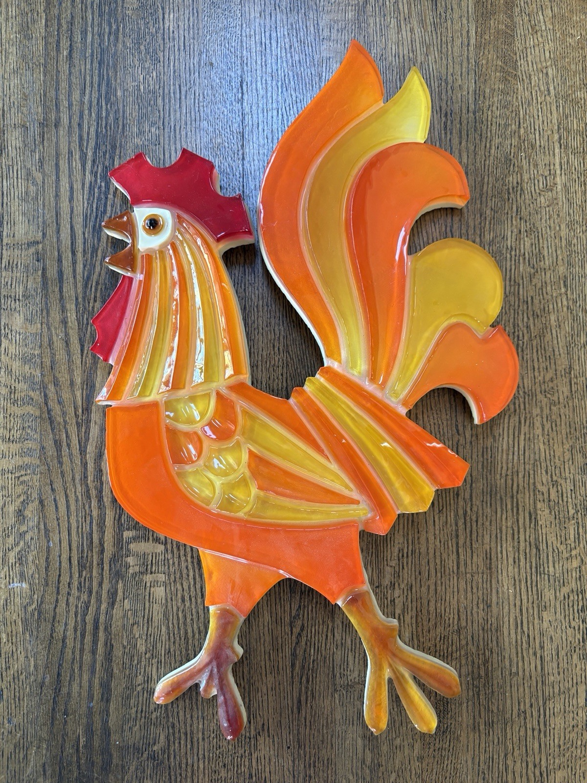 Vtg 1970s Wondermold Lucite Rooster Wall Plaque MCM Orange Yellow Red - 18\ Vtg 1970s Wondermold Lucite Rooster Wall Plaque MCM Orange Yellow Red - 18\