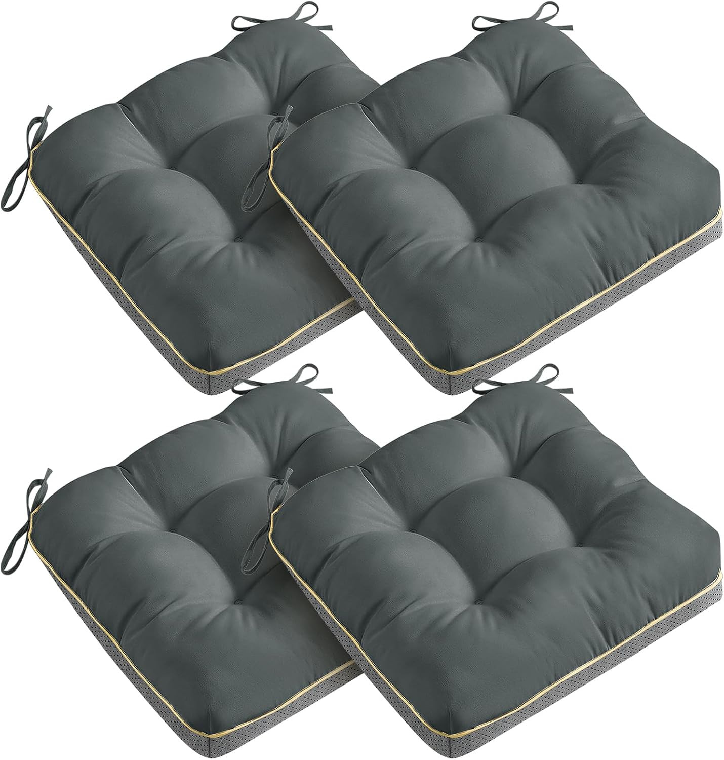 4 Pack 19X19 Inch Shredded Foam Chair Cushions with Straps - All-Season Seat Pad